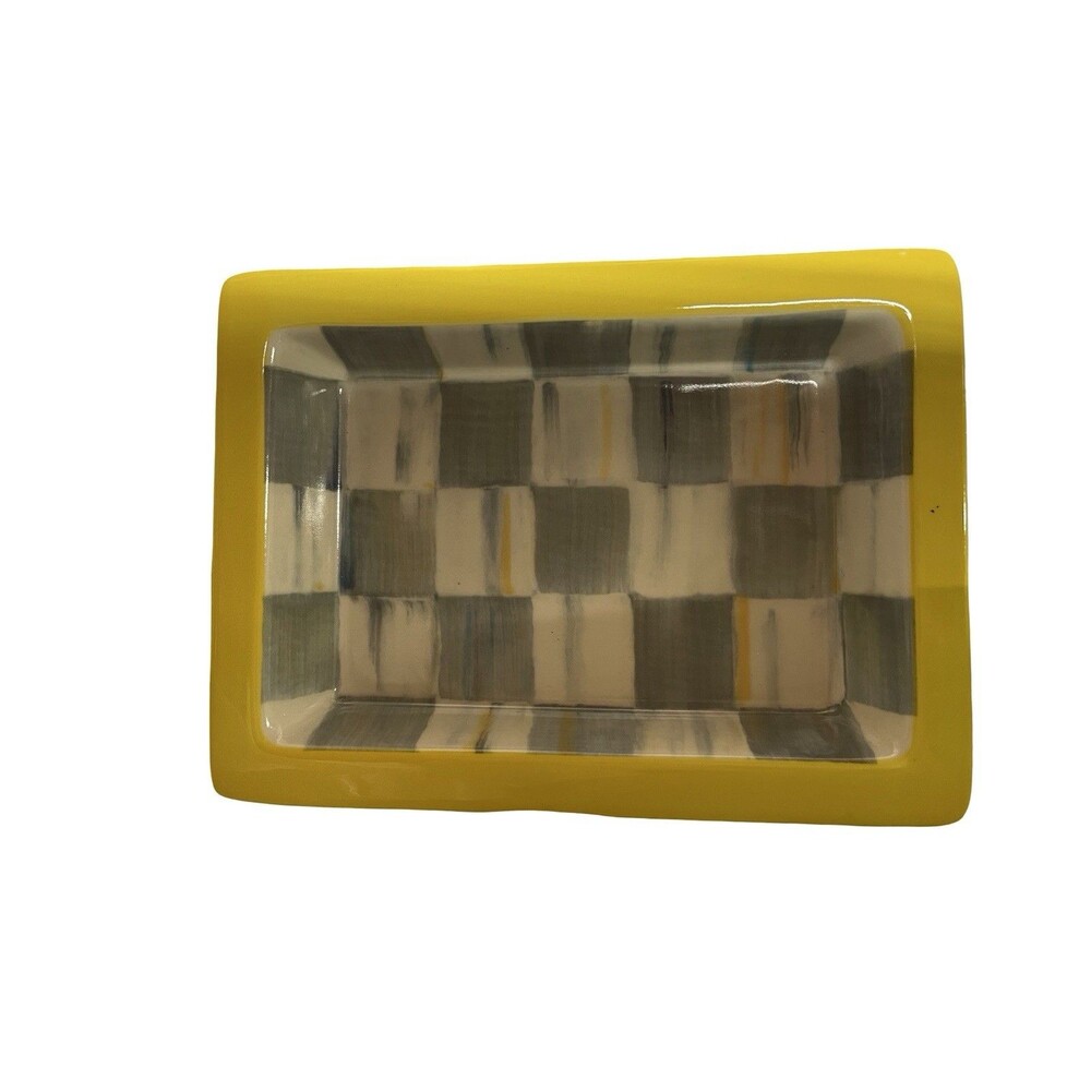MacKenzie Childs Beekman 1802 Sterling Check & Yellow Soap Dish / Trinket Dish